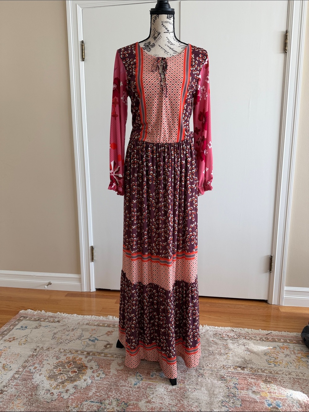 Melissa Masse Boho Floral Panel Maxi Dress - Pink/Magenta Medium